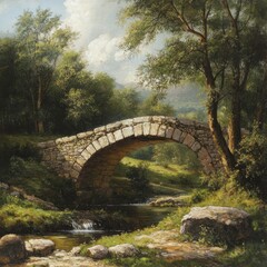 Fototapeta premium Landscape with ancient stone bridge