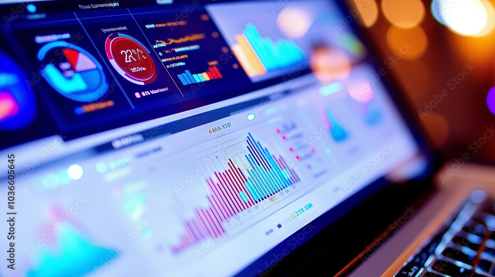 Poster A close-up of a computer screen displaying digital marketing dashboards or analytics