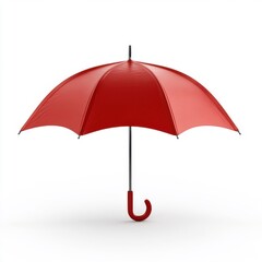 Red umbrella with curved handle against white background showcasing rainy day preparedness