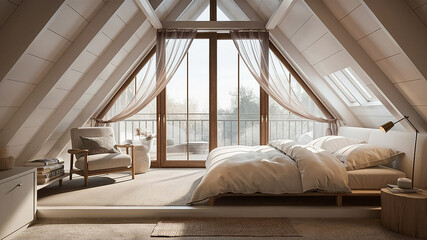 3D rendering of large living room with study on loft