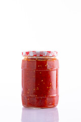 Traditional homemade canned tomatoes. Canned tomatoes prepared for winter meals