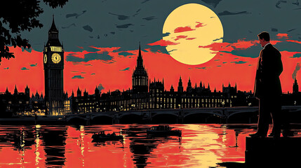 Vibrant illustration of London with Big Ben and Westminster