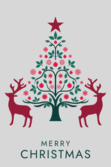 Vintage Christmas Tree with Reindeer and Gifts Design