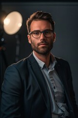 Obraz premium Business professionals portrayed in a well-lit studio environment, showcasing their expertise and contributions.