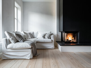 3D rendering of large living room with study on loft