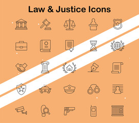 Collection of law and justice icons representing legal concepts and symbols perfect for legal and government themes.