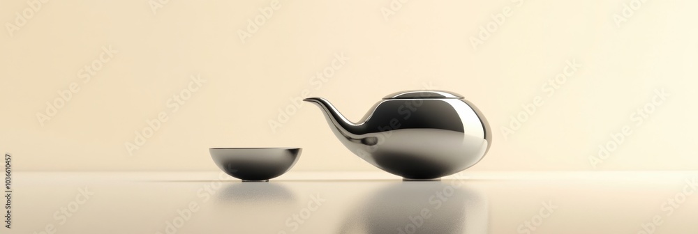 Poster a sleek tea kettle beside a matching cup sits on a smooth countertop, illuminated by gentle lighting