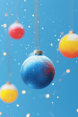 Fototapeta premium watercolor, christmas balls on a blue background, celebratory, party card, new year greetings, events poster