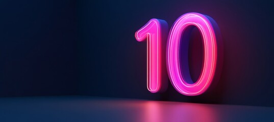 Number 10, Pink and Blue Neon Sign on Dark Background with Reflection, Digitally Generated Image.
