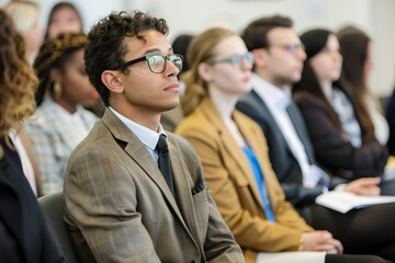 Job candidates attending an informational session led by HR.