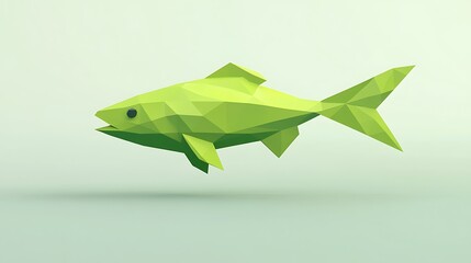 Vibrant Low Poly Fish with Angular Fins Swimming in Pale Green Environment