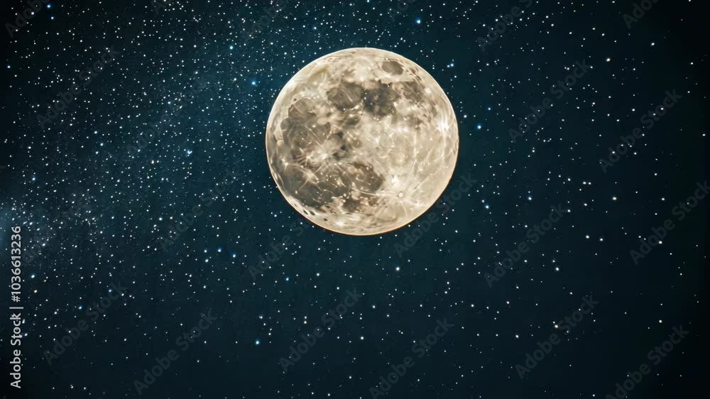 Wall mural a full moon shines brightly in the night sky, surrounded by countless twinkling stars