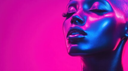 Abstract face in neon hues reflecting modern allure