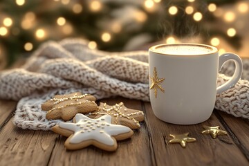 Fototapeta premium Cozy Christmas Scene with Cookies and Hot Cocoa