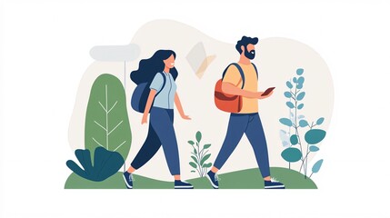 Naklejka premium Mindful Couple Walking in Nature Together