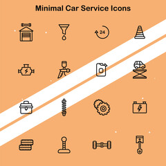 Set of minimal car service icons illustrating automotive maintenance and repair perfect for vehicle and mechanical themes.
