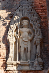 Bas-relief Sculpture at Prasat Lolei, Siem Reap, Cambodia.