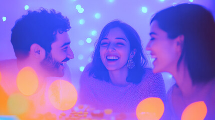 Diwali Celebration: Friends Enjoying Sweets Together Amid Festive Decorations