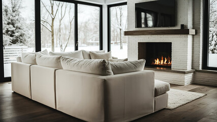 Interior Design. Architecture. Computer generated image of living room. Architectural Visualization. 3D rendering.