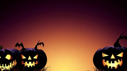 Fototapeta premium A Halloween themed background with three pumpkins on it