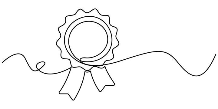 Winner award badge continuous one line drawing vector illustration. Pro vector, Continuous one line drawing of quality assurance award badge good product warranty concept vector illustration, Social
