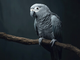 Fototapeta premium African Grey Parrot Perched, Showcasing Its Intelligent Gaze