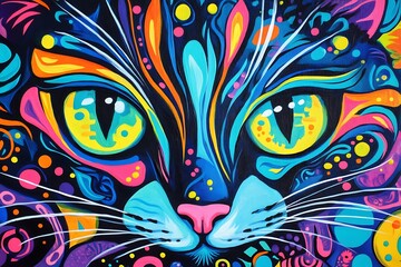 Obraz premium Colorful abstract painting of a cat on colorful background.