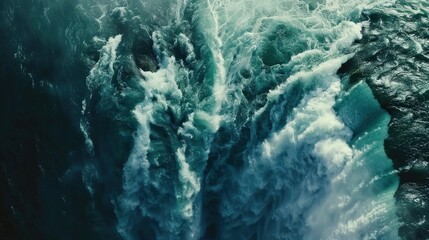 Aerial View of Raging Waterfall