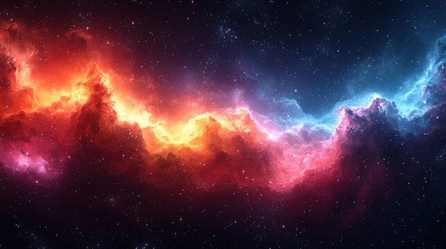 Vibrant cosmic nebula glowing with red, orange, and blue hues in the depths of space, showcasing nature's beauty in the universe