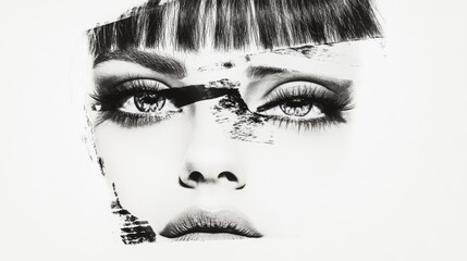 Obraz premium High-contrast monochrome portrait of a woman with sharp focus on eyes and facial features
