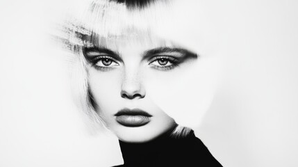 High-contrast monochrome portrait of a woman with sharp focus on eyes and facial features