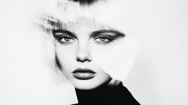 High-contrast monochrome portrait of a woman with sharp focus on eyes and facial features