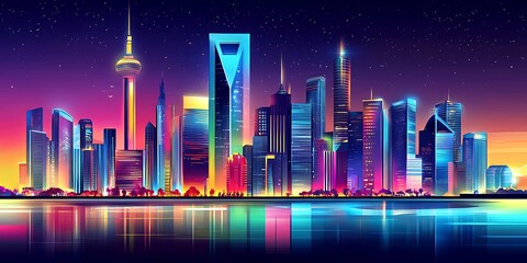 City skyline background, Technology concept