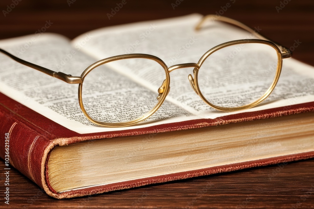 Aufkleber exploring knowledge a close-up of reading glasses resting on an open book
