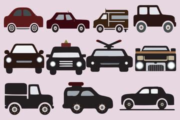 Fototapeta premium Road transport vehicle, car, taxi, ambulance, police car, delivery van icon set.
