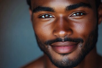 Fototapeta premium Man with flawless and glowing melanin skin, Generative AI