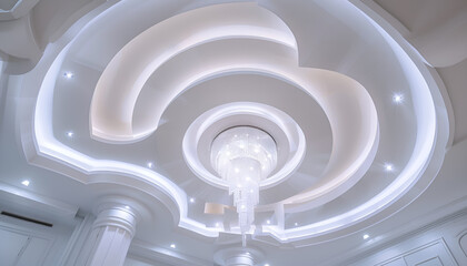 Fototapeta premium White ceiling with modern lighting in room, low angle view