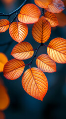 Obraz premium Orange fall leaves in park, autumn natural background