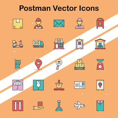 Collection of postman icons representing postal services and mail delivery suitable for communication and logistics themes.
