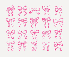 Hand Drawn Pink Bow Set Collection