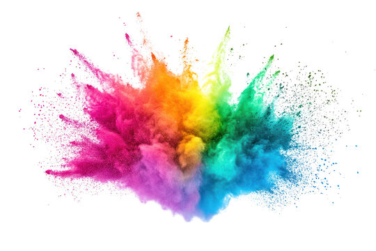 Bright rainbow holi powder explosion with a dynamic mix of colors like neon pink, lime green, and electric blue forming a beautiful contrast.