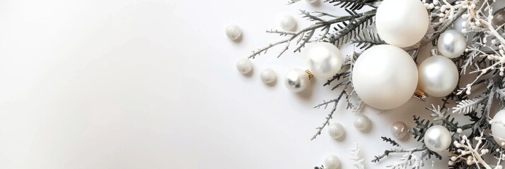 minimalistic christmas banner white colors ornaments
