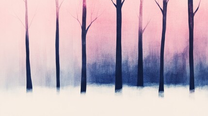 A trendy winter forest bathed in soft watercolor light with frosted branches shimmering in cool pastel tones, evoking feelings of peace.