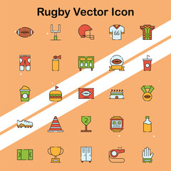 Set of rugby icons illustrating rugby balls and equipment perfect for sports and outdoor themes.
