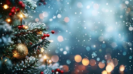 Festive Christmas Tree with Sparkling Ornaments and Bokeh Lights
