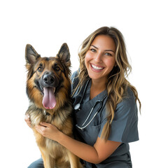 Smiling Veterinarian with German Shepherd Companion