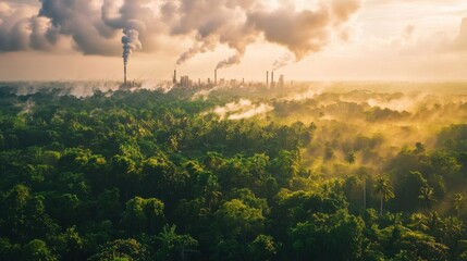 Obraz premium Smog Over Tropical Rainforest at Sunset