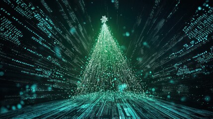 Fototapeta premium Vibrant Green Digital Tree in Dynamic Light Composition