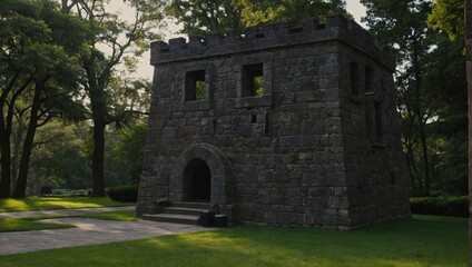 Fototapeta premium The archer tower is surrounded by lush greenery, enhancing its natural charm