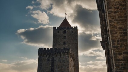 The archer tower is surrounded by vibrant city life